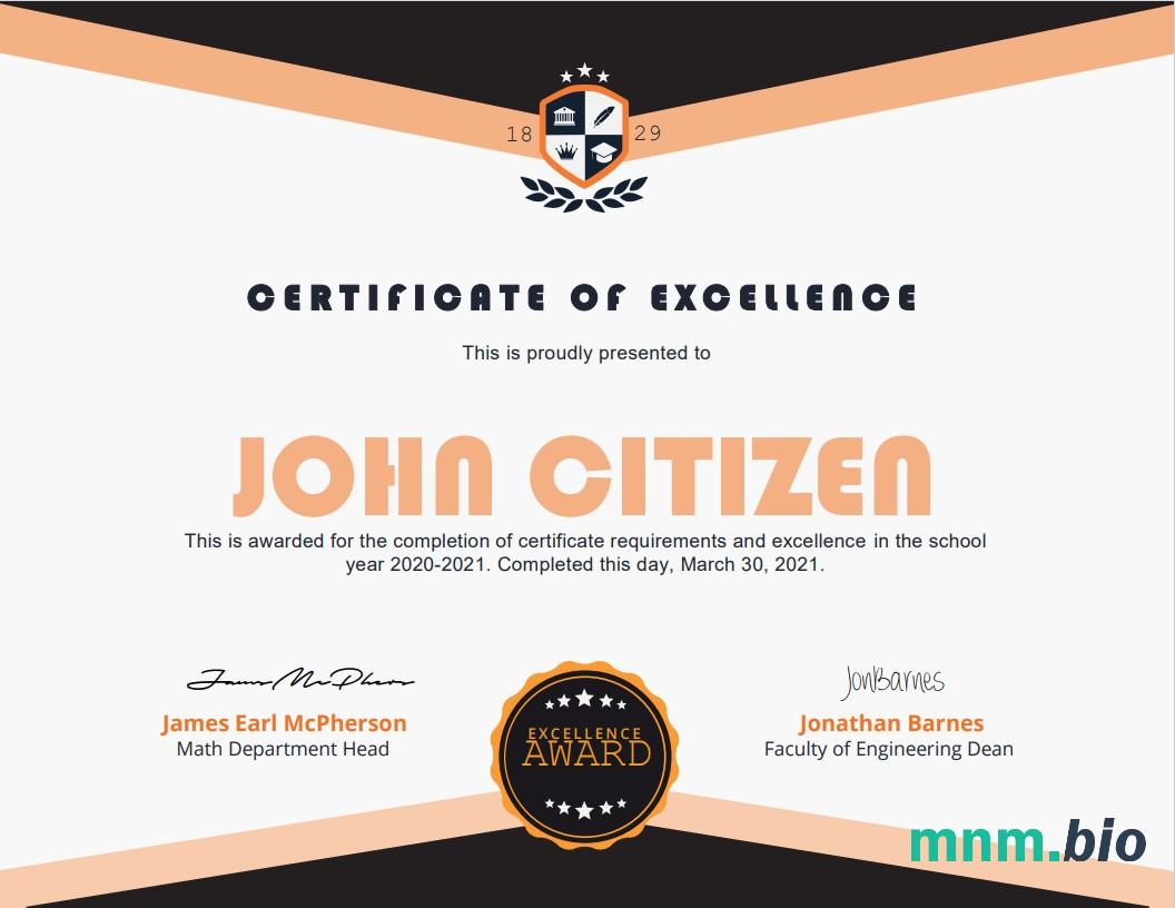 USA Academic Certificate